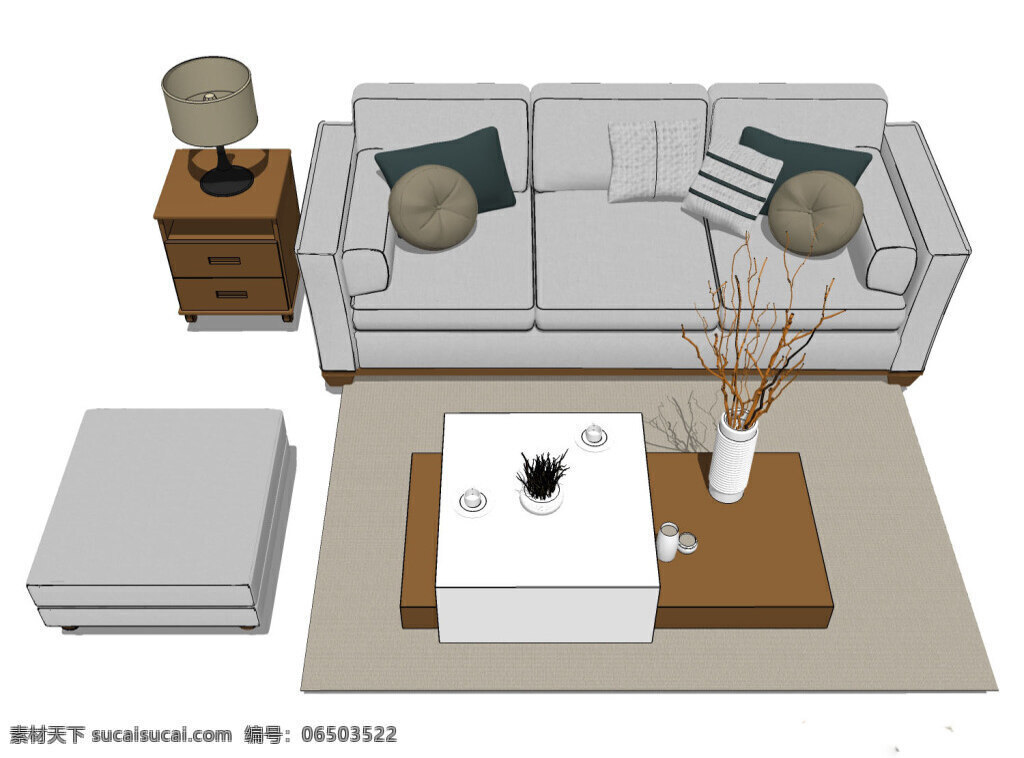 浅色 沙发 茶几 su 模型 效果图 沙发模型 3d模型 茶几模型 地毯模型 综合模型 模型效果图