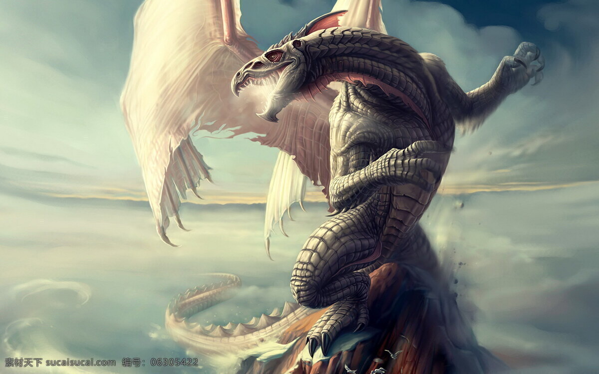 飞翔 龙 cg插画 动漫动画 飞 冷色调 天空 飞翔的龙 插画集