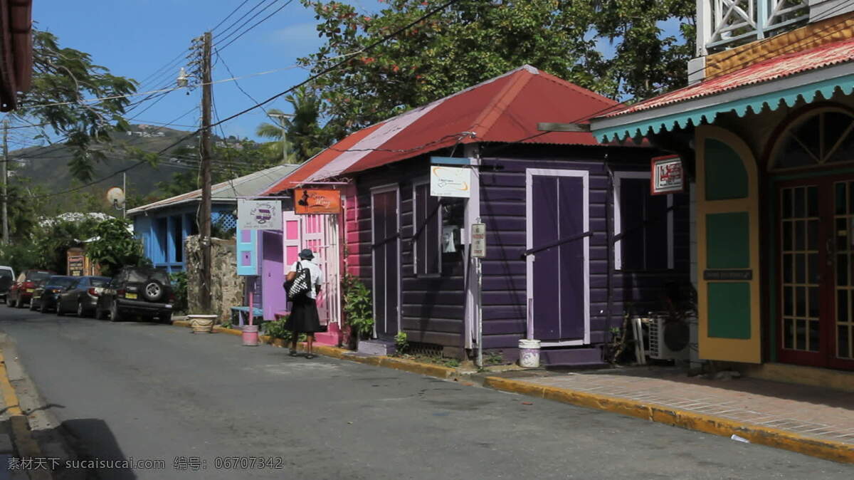 托托拉岛路镇 紫家股票视频 加勒比群岛 加勒比海 岛屿 岛 热带 托托拉岛 道路 街道 城市 建筑 紫色 房子 丰富多彩的 avi 灰色