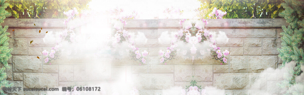 小清 新绿 藤 花朵 背景 小清新 唯美 绿藤 花藤 围墙 淘宝 全屏 banner