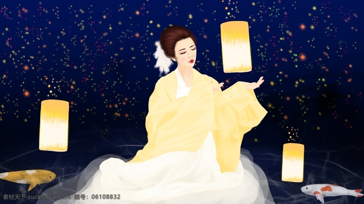 成语故事 秋水 伊人 古典美女 灯笼 夜空 星星 壁纸 成语 故事 民间故事 四字成语 秋水伊人 美女素材 古风美女 汉服美女 锦鲤 天灯 商业人物插画 海报 书籍 封面 插图 手机配图 放天灯
