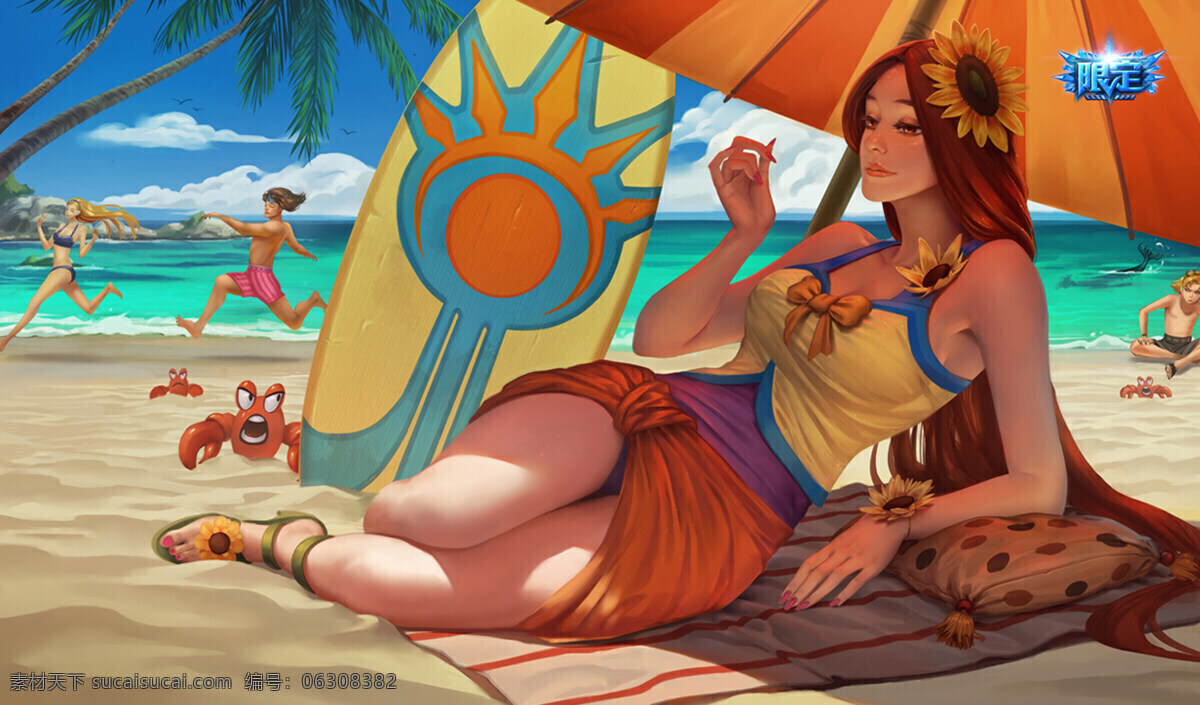 曙光女神 雷欧娜 泳池派对 leona 冲浪板 太阳伞 海滩 英雄联盟 动漫人物 游戏人物 动漫 动画 动漫动画
