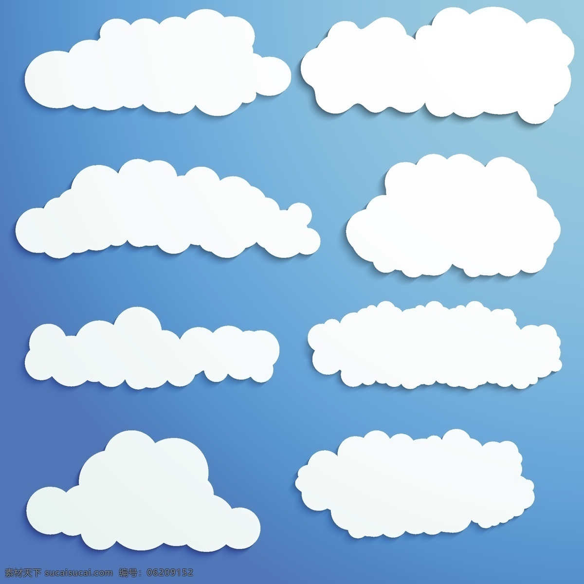 卡通 蓝天 白云 背景 云主题设计 各种运动图形 贴纸式白云 生活百科 矢量素材 白色