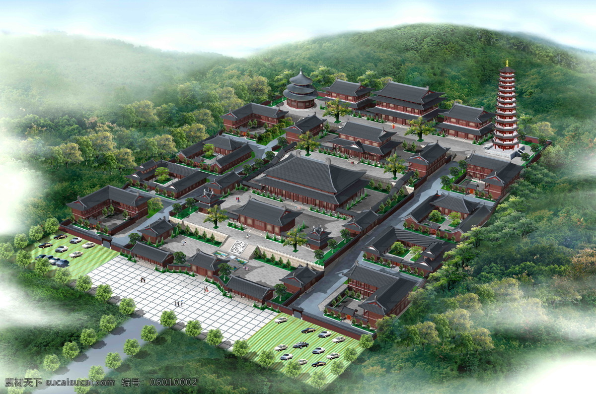 古建筑 整体 规划 白色