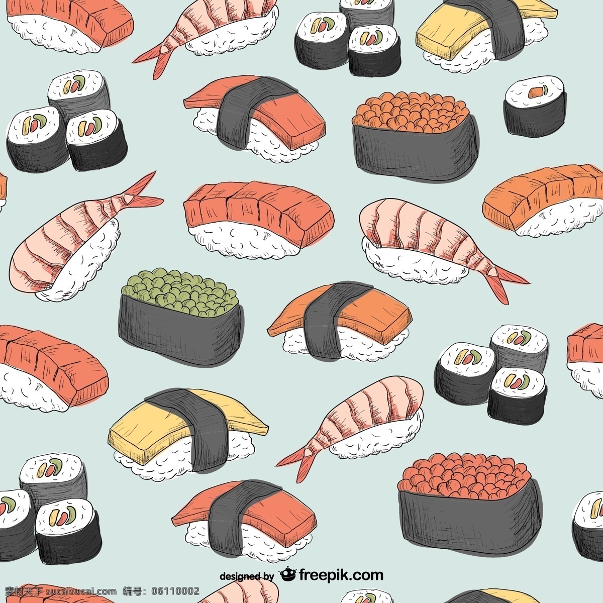 美味 寿司 料理 日式料理 花形卷寿司 飞鱼子寿司 鳟鱼寿司 矢量图 其他矢量图