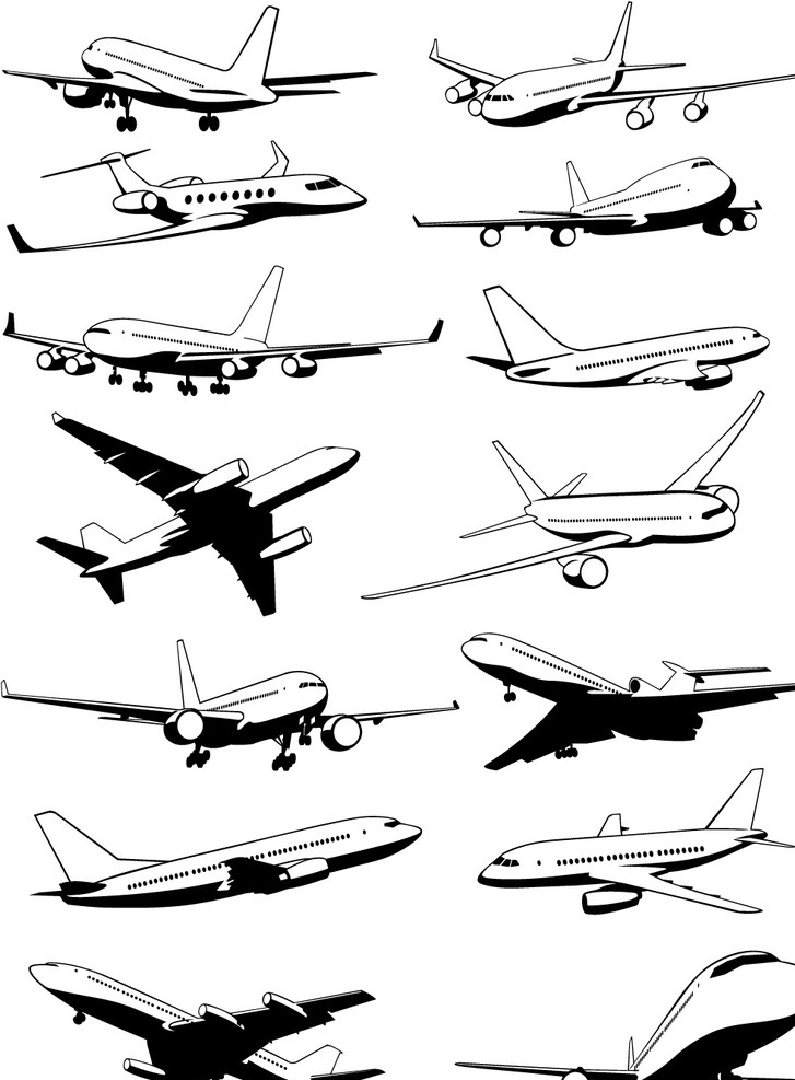飞机 飞行 客机 航空 喷气式飞机 民航 波音 空客 现代科技 矢量 交通工具