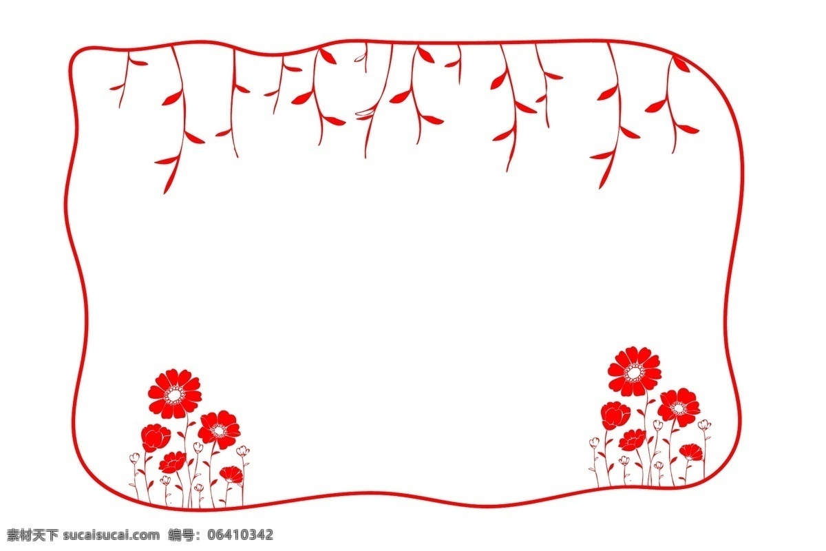 花朵 柳枝 剪纸 边框 插画 花朵剪纸 红色花朵边框 树叶剪纸 漂亮的花朵 装饰边框插画 红色柳枝边框 柳枝剪纸 红色柳枝
