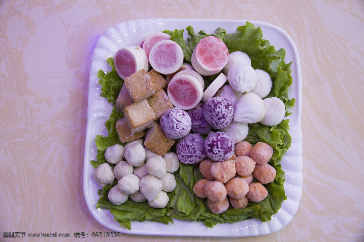 涮品拼盘 丸子 蟹丸 水晶丸 鱼豆腐 涮品丸子 餐饮美食 传统美食