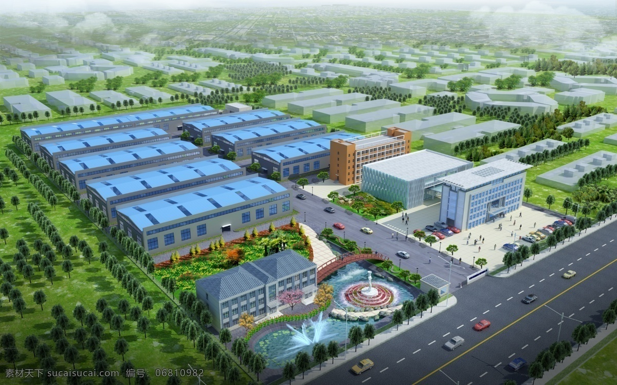 厂区效果图 工厂 厂区 车间 办公楼 绿化 鸟瞰 鸟瞰图 顶视图 俯瞰图 效果图 工厂鸟瞰图 厂区鸟瞰图 规划 分层 源文件