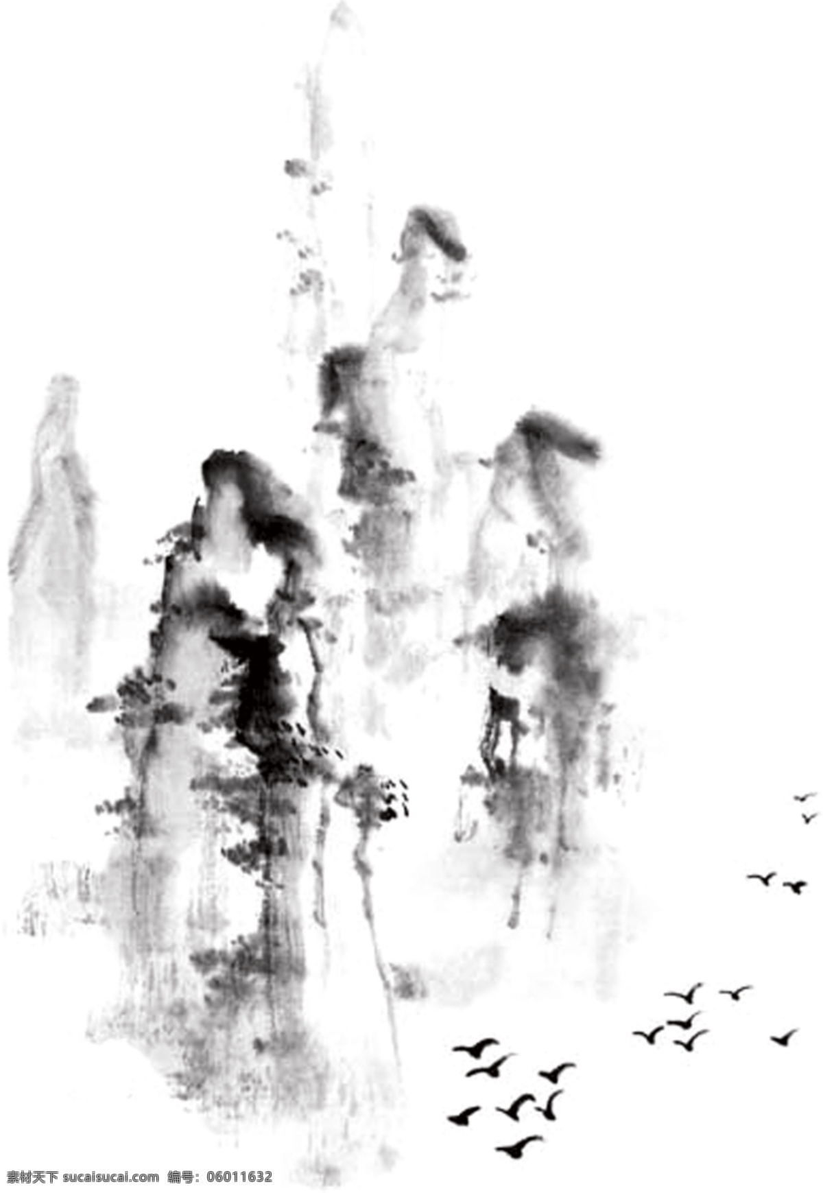水墨山 水墨画 水墨山水素材 水墨素材 分层