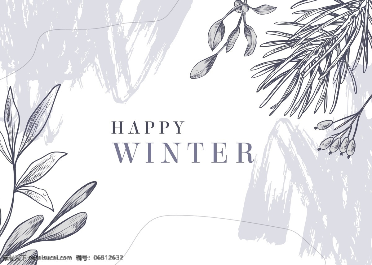 手绘 冬季 卡片 手绘冬季卡片 冬季卡片 手绘花纹 手绘植物 植物花纹