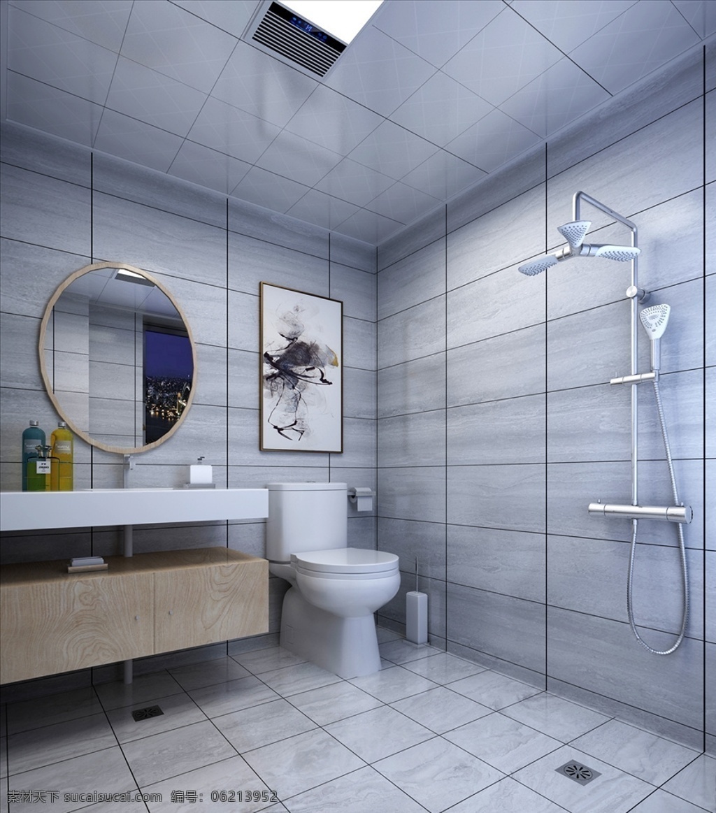 主卫效果图 卫生间 马桶器 洗脸盆 浴霸 淋浴 环境设计 室内设计 max