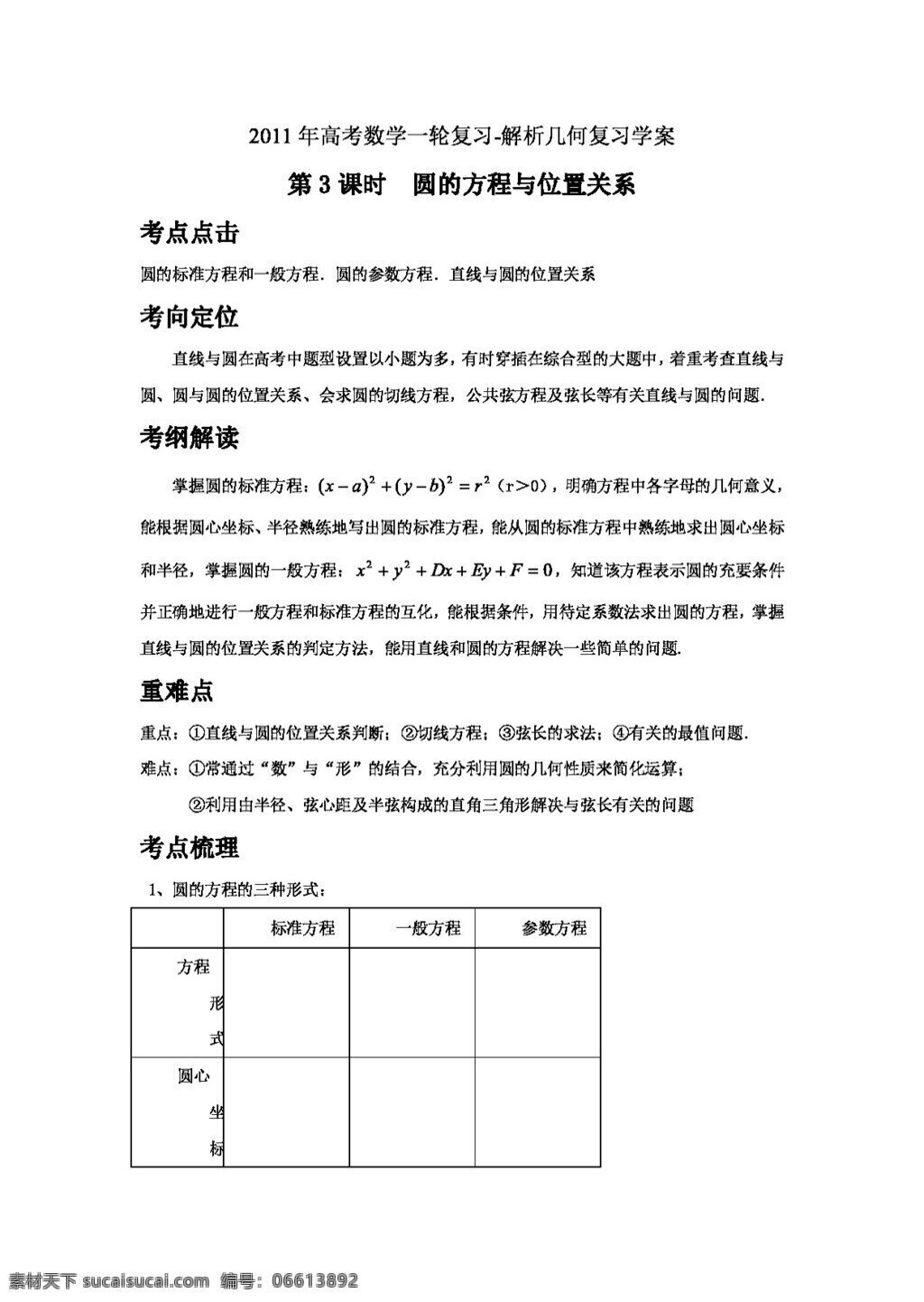 数学 人教 版 高考 一轮 复习 解析几何 课时 圆 方程 位置 关系 学 案 高考专区 人教版 学案