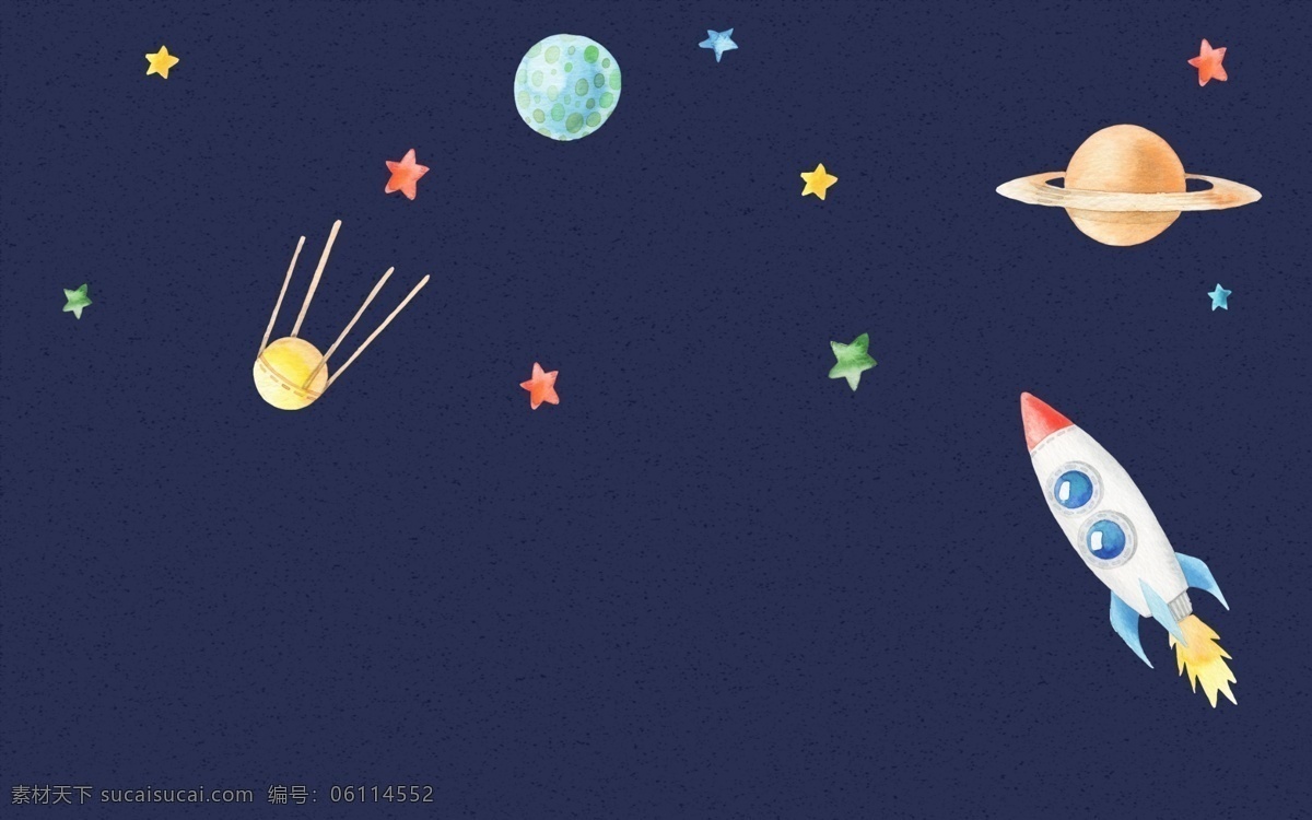 星球 火箭 卡通 背景 海报 简约