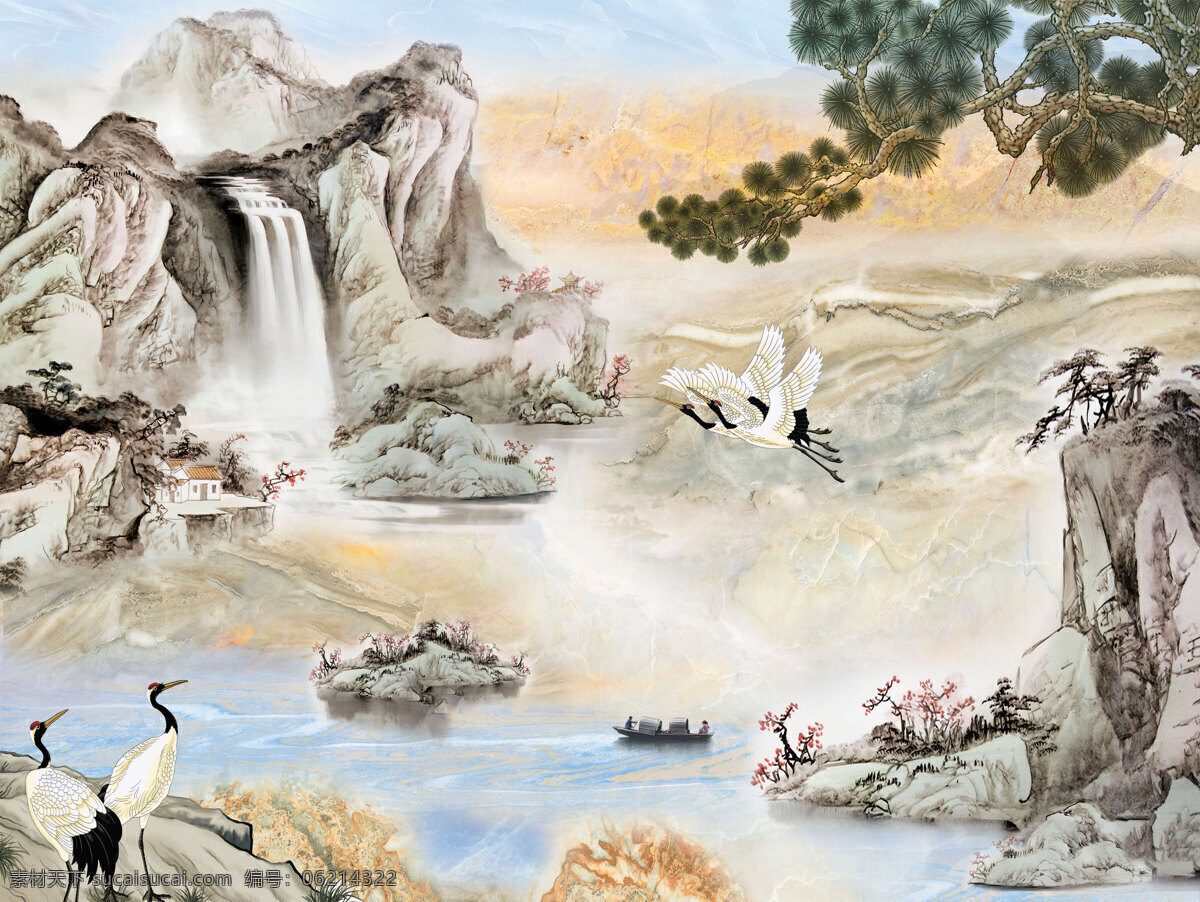 宁静致远 高山流水 江山如画 大理石纹 锦绣山河 海纳百川