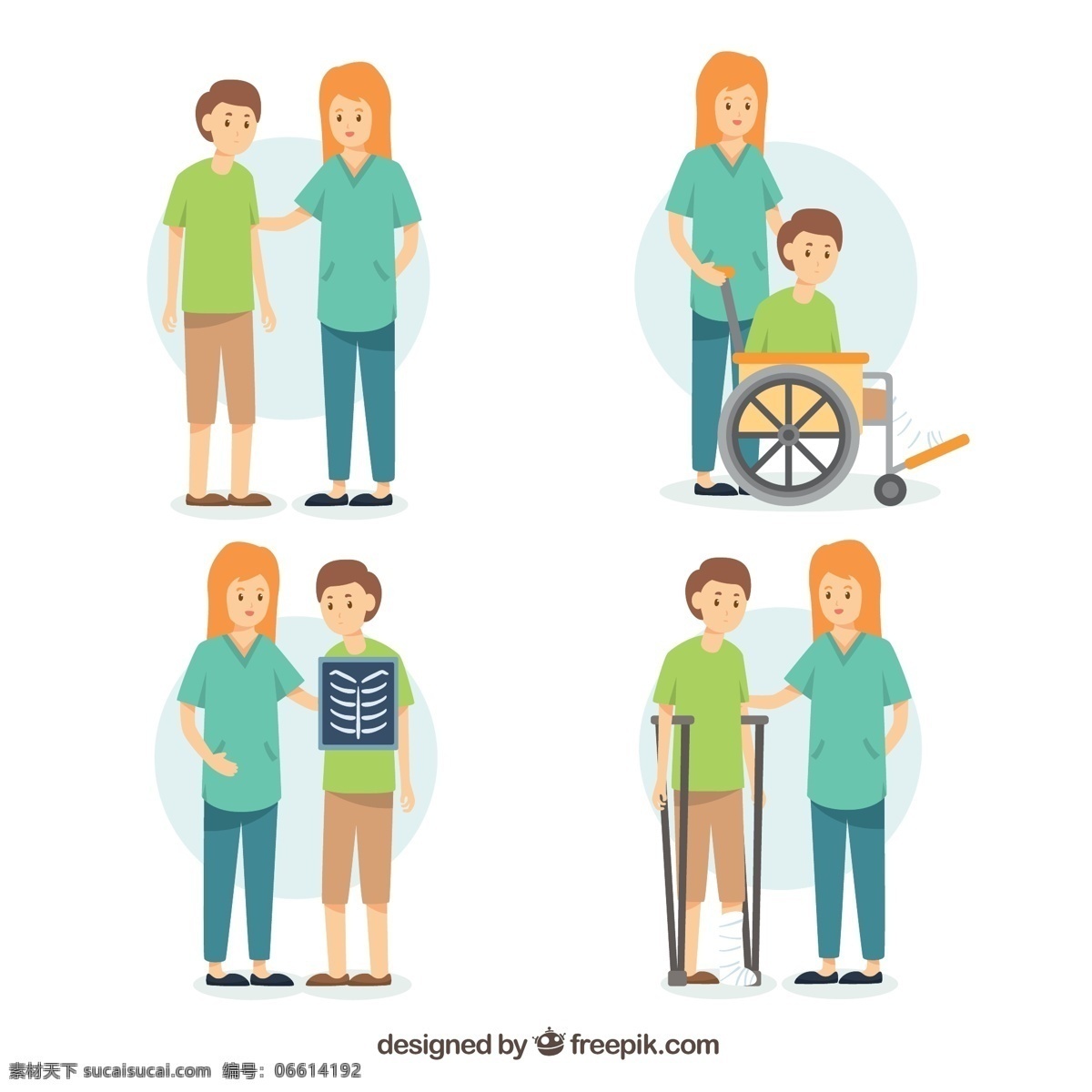 创意 女 医生 患者 男子 轮椅 拐杖 护士 医院 医疗 x片 女子 场景 动漫动画 动漫人物