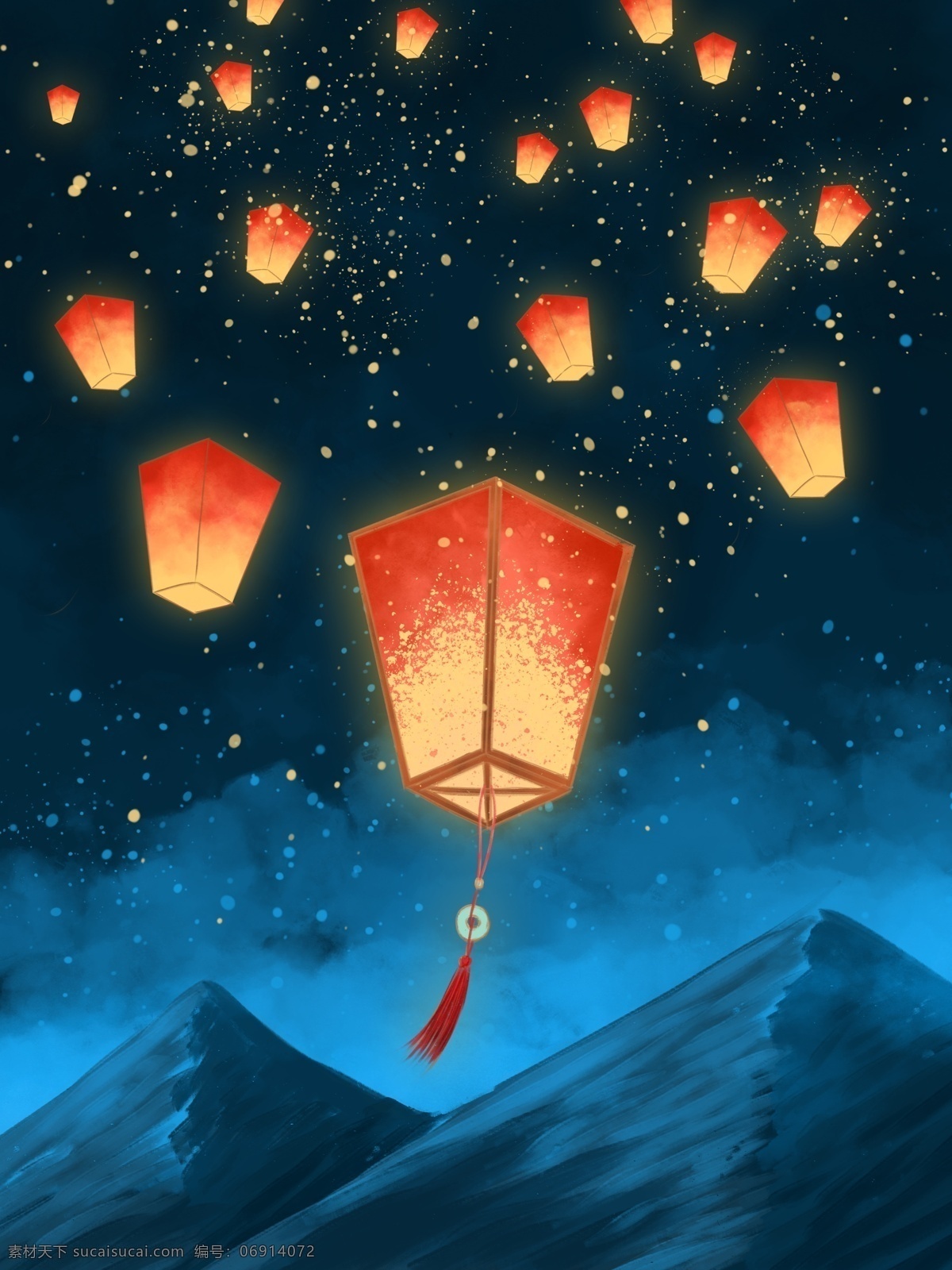 唯美 新年 孔明灯 星空 背景 新年背景 星空背景 广告背景 通用背景 背景展板 特邀背景 促销背景 背景展板图