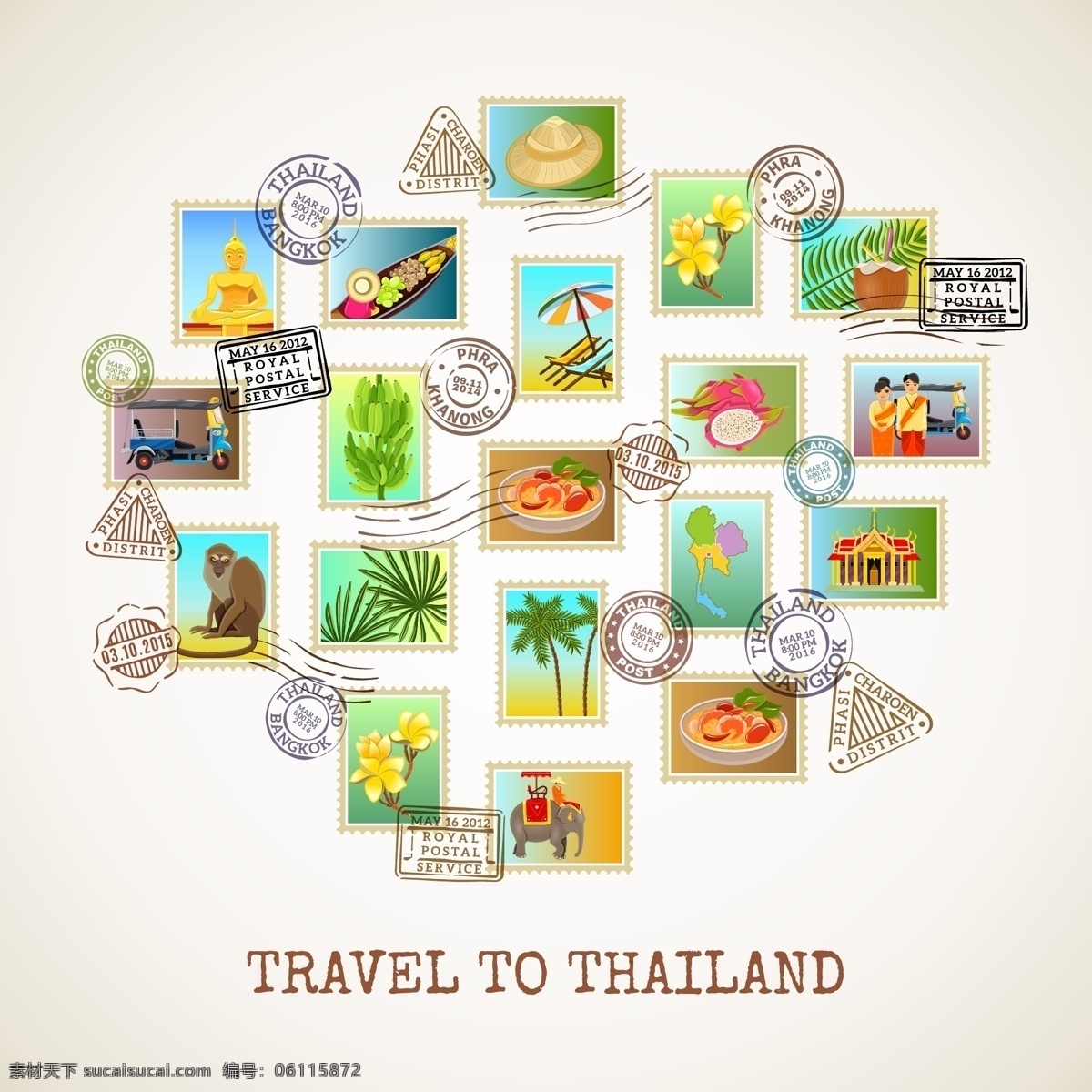 张 泰国 风情 旅行 邮票 矢量 创意 建筑 静物