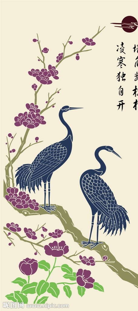 仙鹤松鹤墙角数枝梅素材图片下载-素材编号06315602-素材天下图库