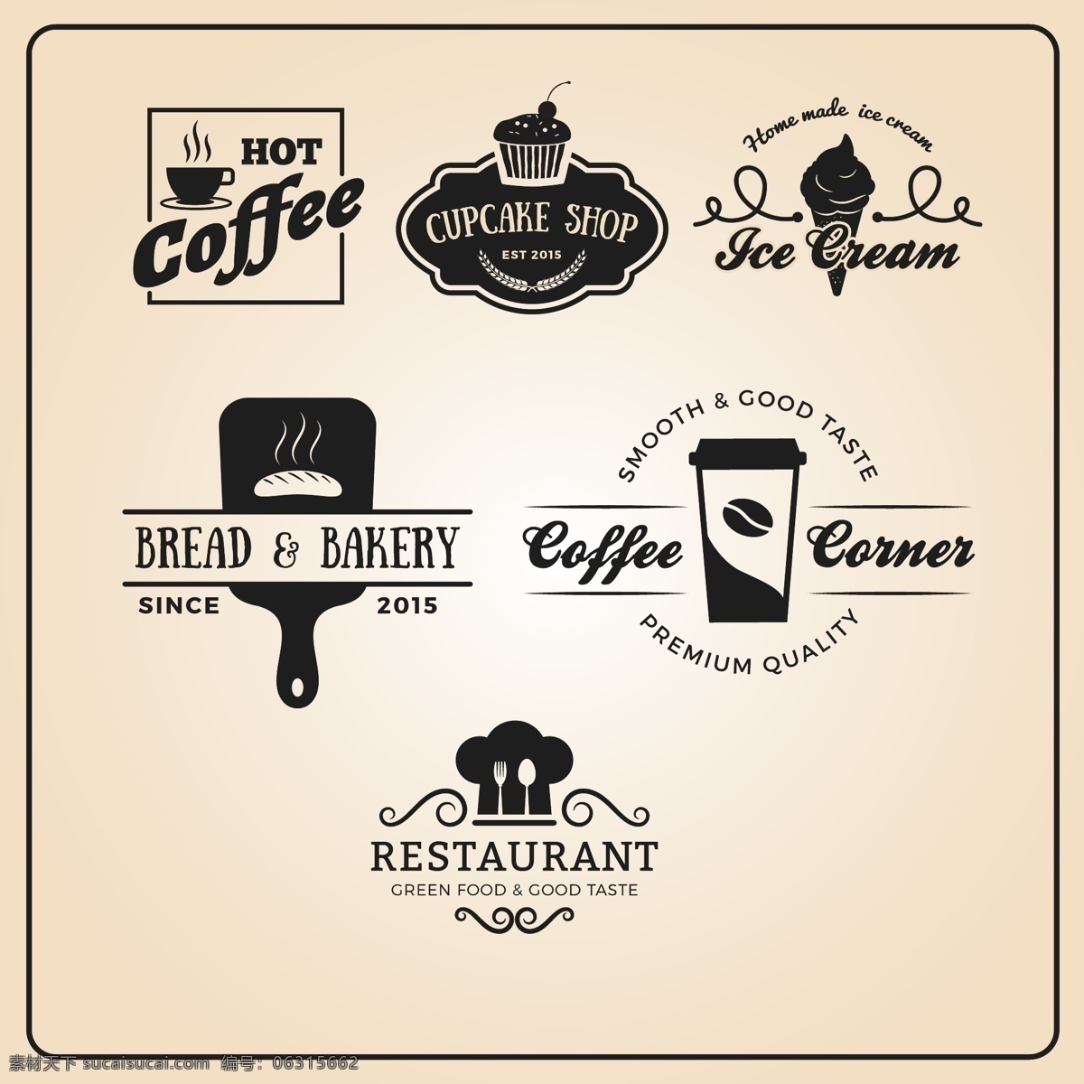 复古 餐厅 标志 英文 冰激凌 面包 矢量素材 咖啡 甜点 餐厅标志