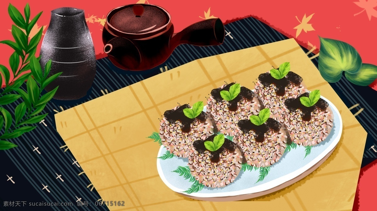 芝麻 团子 插画 背景 通用背景 美食背景 美味 餐饮背景 背景展板图 芝麻团子 植物