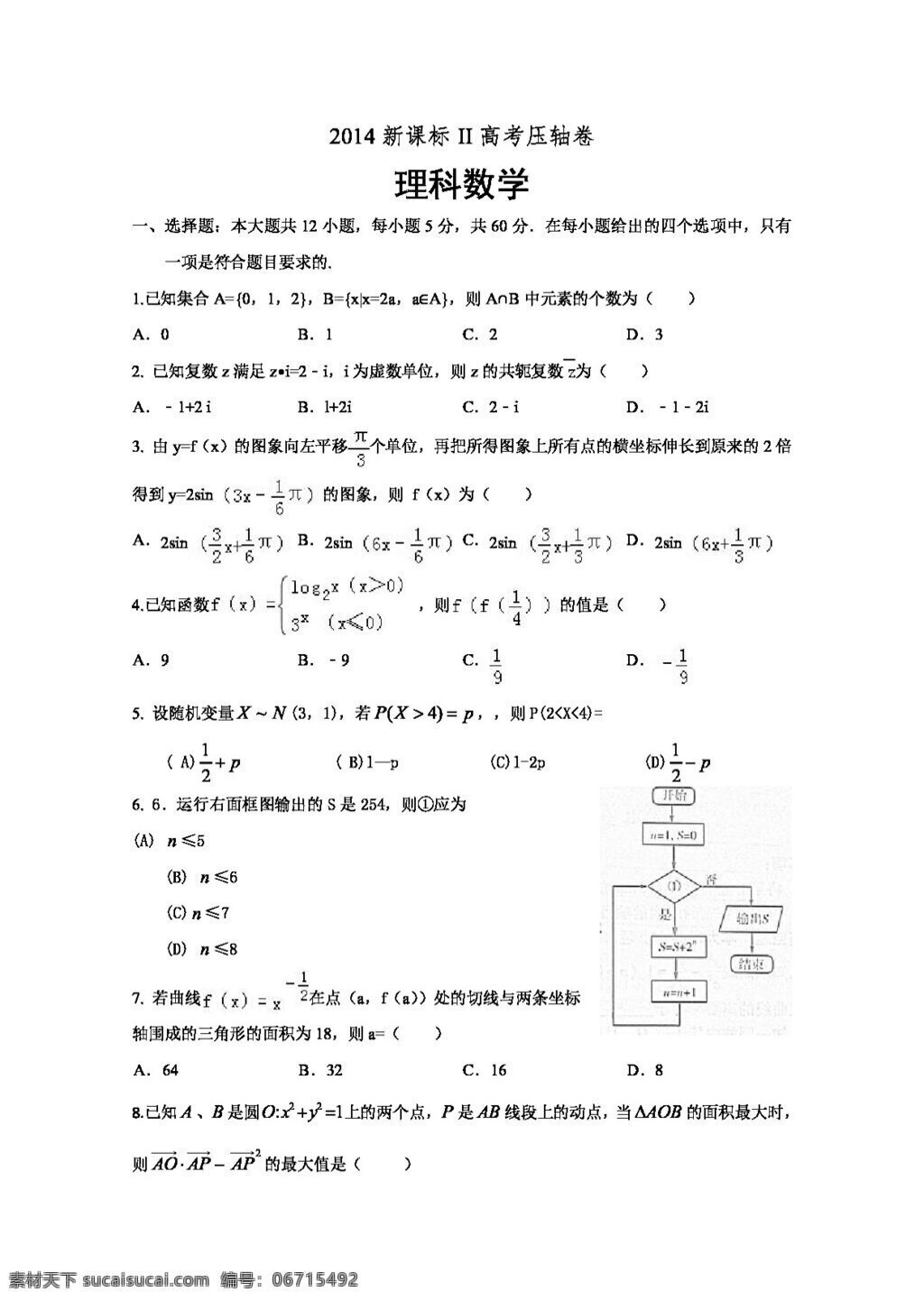 数学 人教 新 课 标 b 版 2014 高考 压轴 卷 数学理 word 含 解析 高考专区 试卷