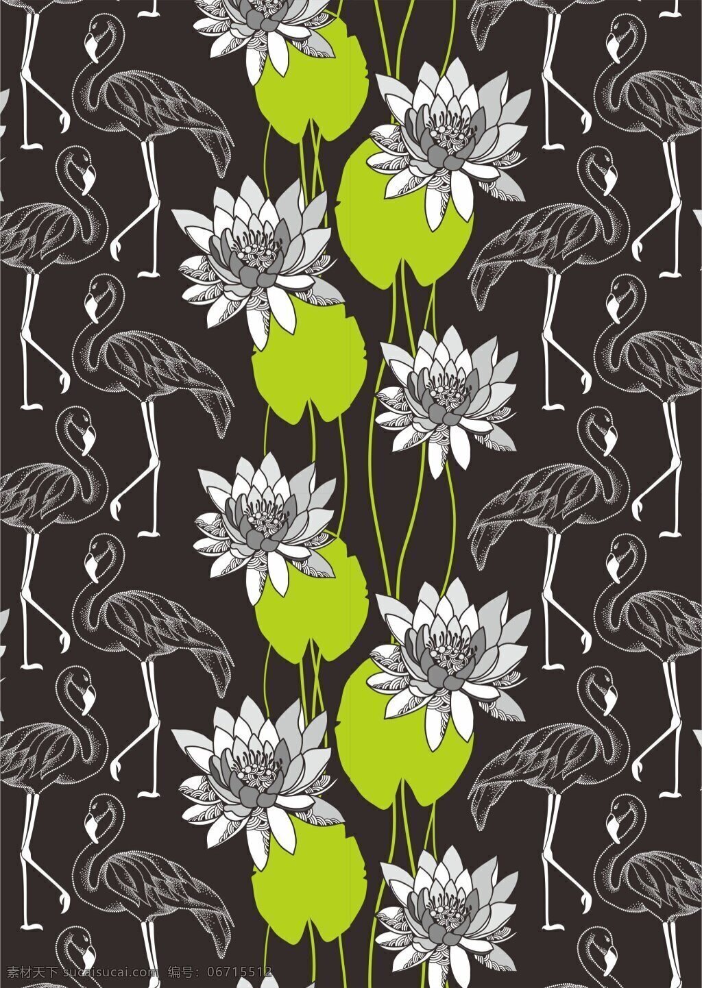 神秘 黑色 底纹 线条 火烈鸟 广告 背景 白色仙鹤 广告背景 绿色植物 植物背景