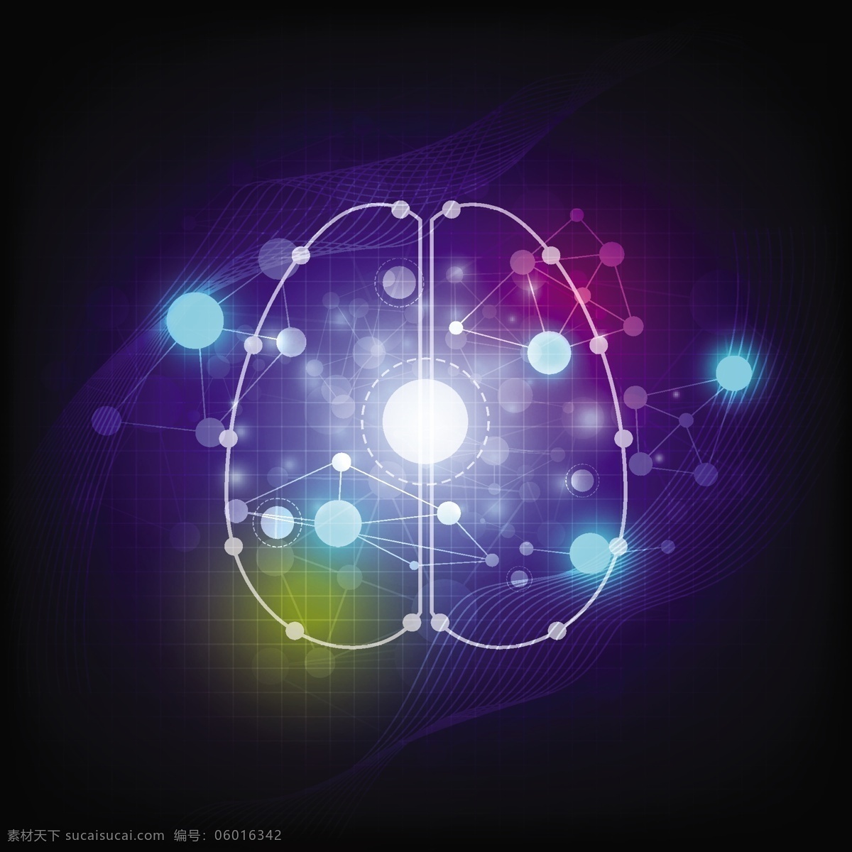 大脑 彩色 光亮 背景 科技背景 生活百科 矢量素材 黑色