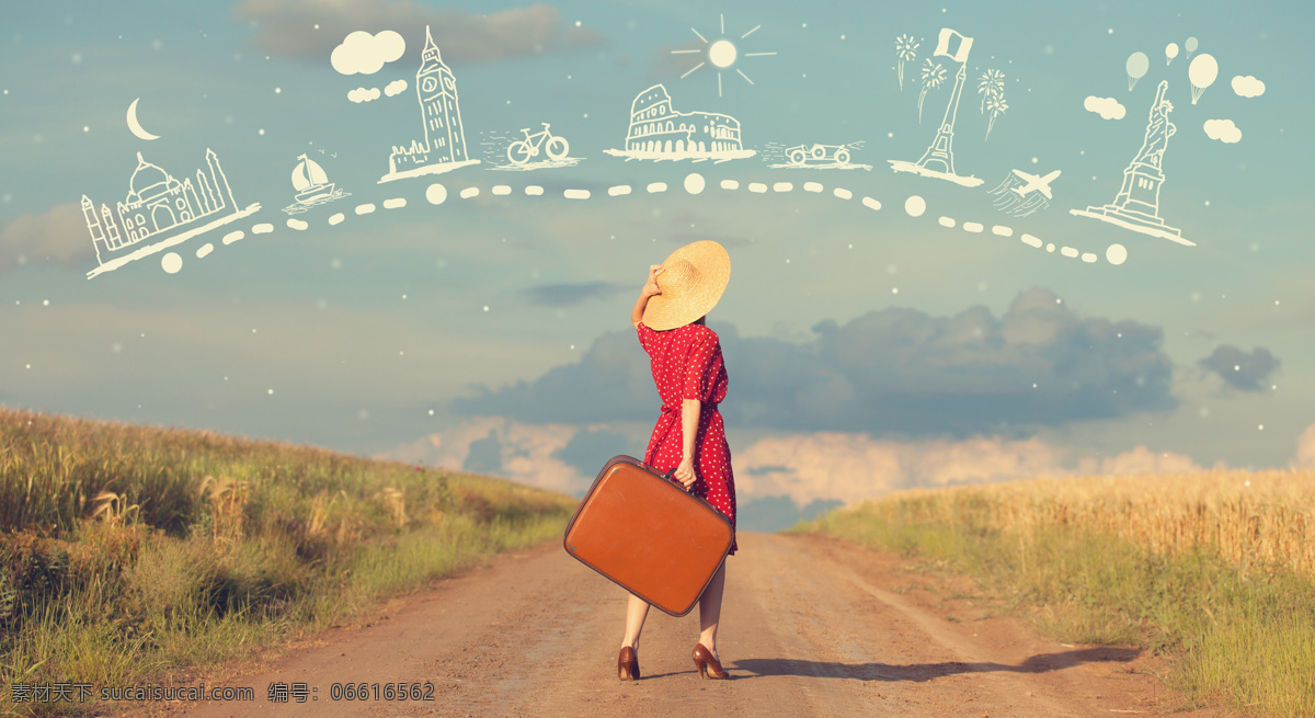 马路 上 行李箱 女孩 旅行 旅游 度假 旅行箱 其他类别 环境家居 灰色