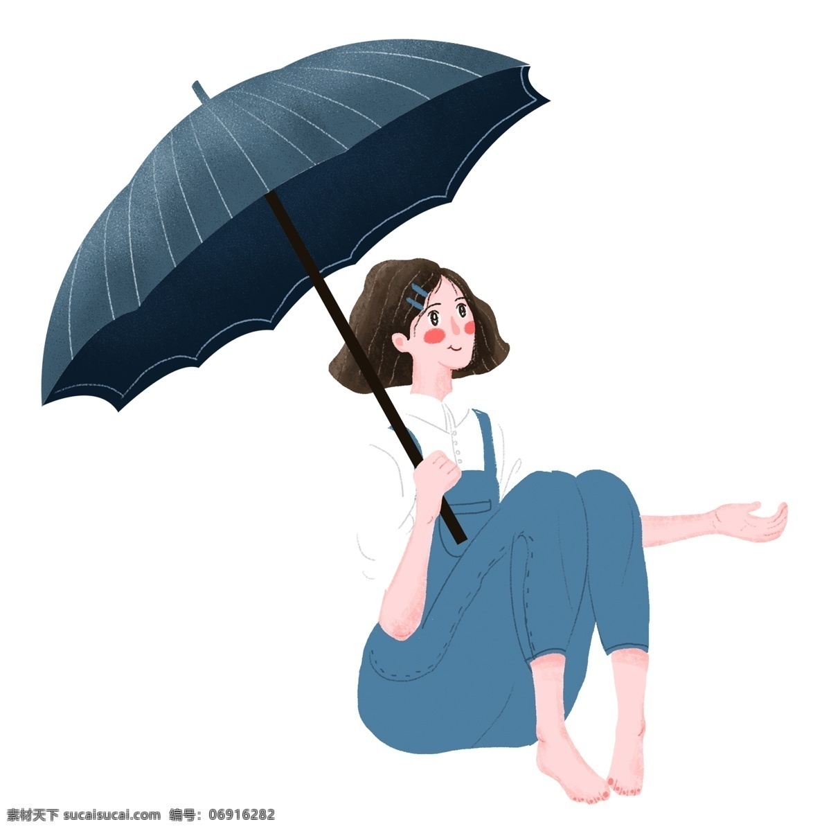 小 清新 可爱 撑 雨伞 女孩 卡通 小清新 插画