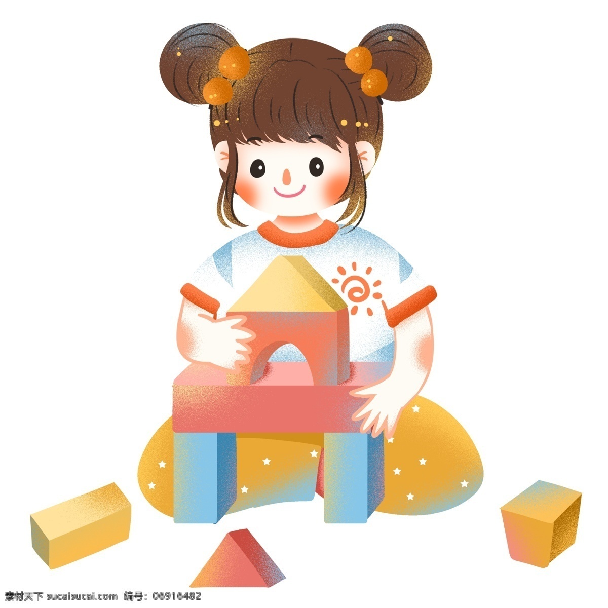 卡通 可爱 玩 积木 女孩子 女孩 插画 人物 玩具 儿童节 节日