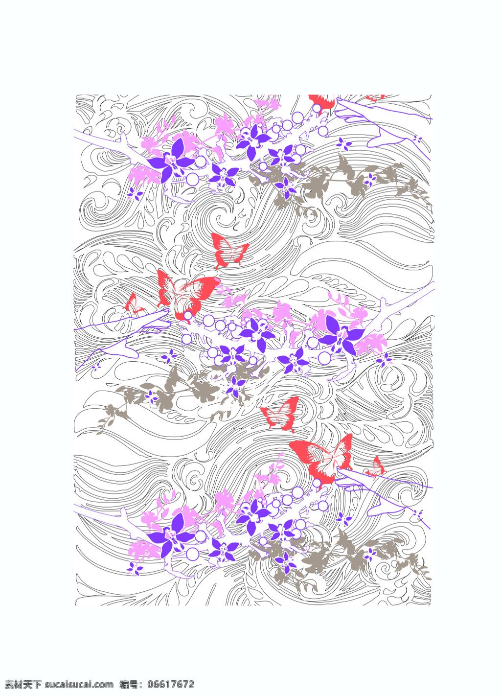 矢量背景 抽象花纹 花纹 服装 纹理 矢量花纹 卡通 欧美花纹 花纹背景 印花图案 服装图案 卡通花纹 线条 蝴蝶 花卉