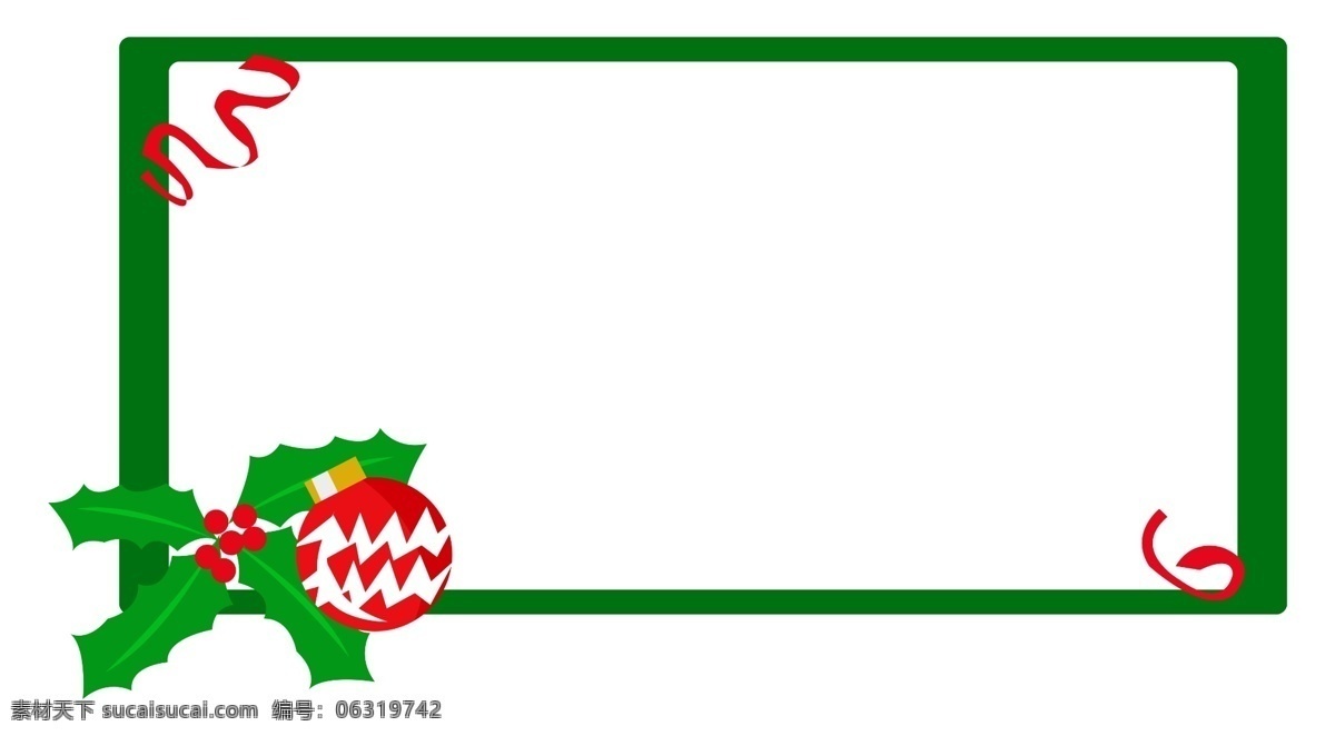 手绘 圣诞节 边框 插画 长方形边框 红色飘带边框 手绘绿色边框 绿色叶子边框 圣诞节边框 红色圆球边框