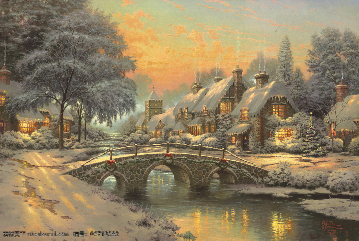 漂亮 风景 油画 装饰风景画 写实风景油画 有桥的画 灰色