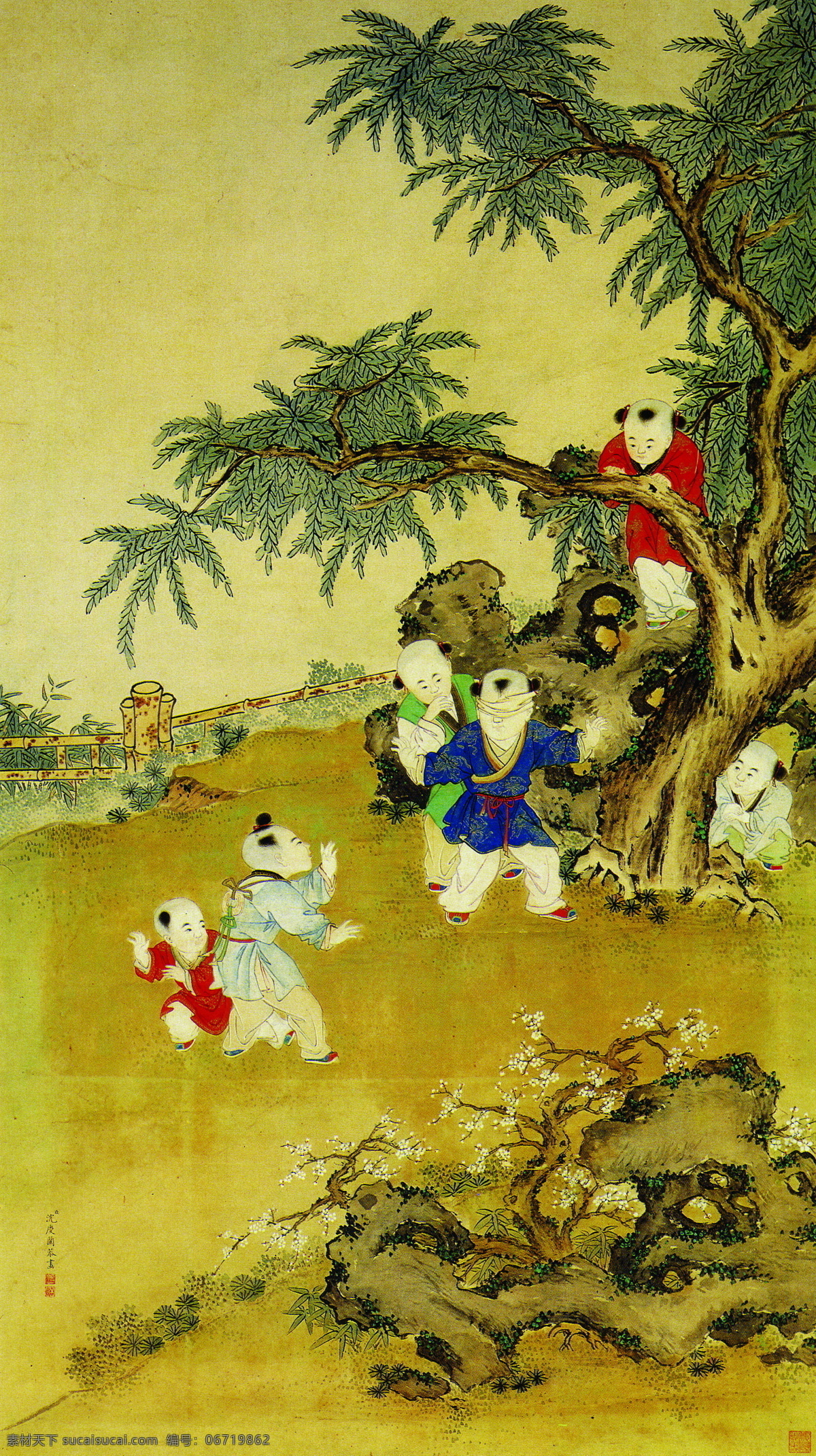 人物名画 中国 古典 藏画 中国古典藏画 设计素材 古典藏画 书画美术 黄色