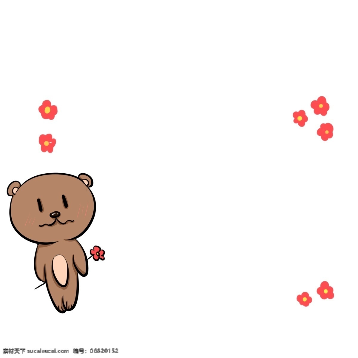手绘 可爱 小 熊 边框 棕色的小熊 可爱的小熊 红色的花朵 漂亮的边框 卡通边框 手绘小熊边框