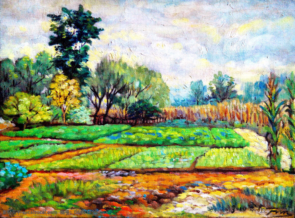 风景 花草 绘画 绘画书法 美术 树木 田园 田野春光 油画 乡野 庄稼 小路 油画艺术 油画作品29 文化艺术 家居装饰素材