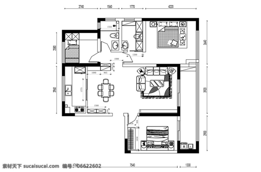 cad 三居室 户型 平面 布置图 方案 多层 图 定制 高层 居室 平面图 三室一厅 居室布局定制