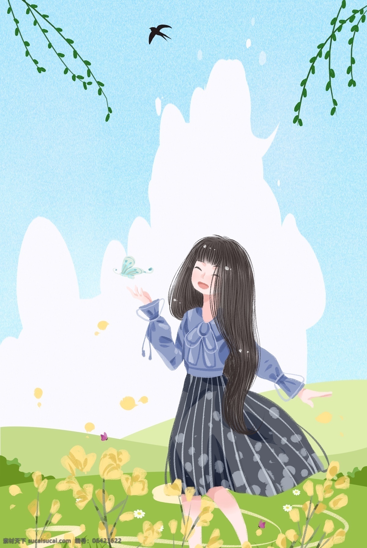 节气 春分 春游 海报 背景 24节气 传统节日 春天 女孩 千库网