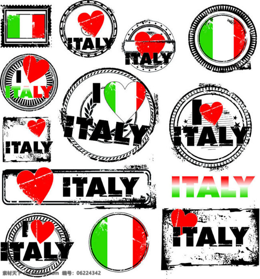 我爱 意大利 标志 矢量 标志设计 爱心 潮流 放射线 橄榄枝 国旗 模板 墨迹 设计稿