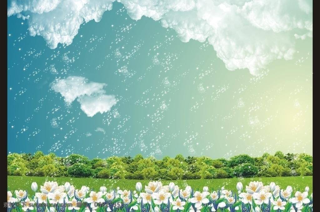 白云 背景 草地 草坪 风景树 广告展板 花 绿色 绿色风景 绿色背景 绿色展板 展板 宣传栏 装饰画 装饰模板 云朵 雪 星星 展板模板 矢量 其他展板设计