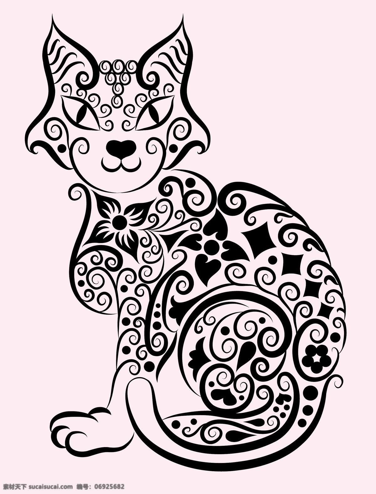 花纹 猫 矢量 刺青 动物 剪影 矢量素材 手绘 图案 图形 纹身 线稿 线条 矢量图 其他矢量图