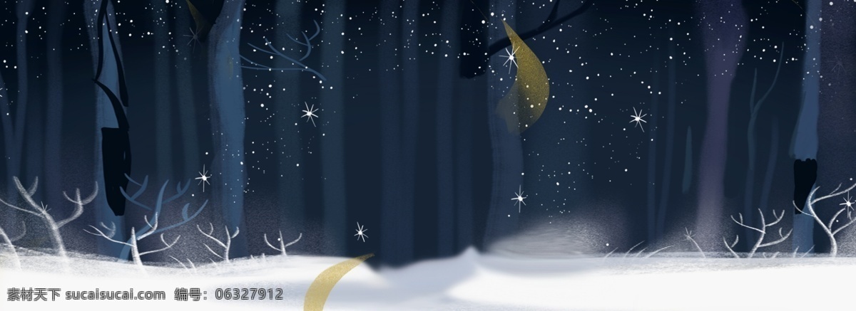 蓝色 创意 梦幻 雪景 元素 大自然 风景 植物 大树 景色