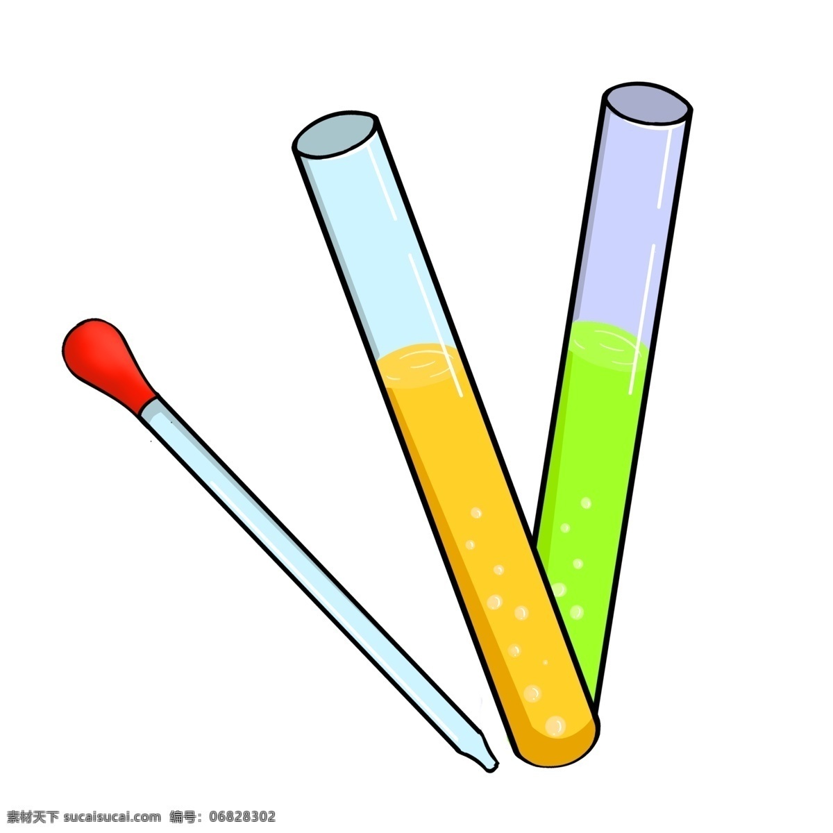 滴剂 试管 玻璃 器 插图 两只试管 立体试管 白色滴剂管 黄色液体 绿色液体 实验工具 化学实验 卡通图案