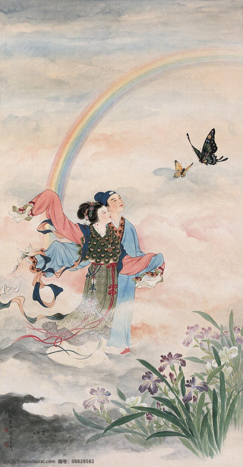 化蝶免费下载 刺绣 工笔人物画 中国画 立轴 历史传说 经典爱情故事 梁山伯 祝英台 郑慕康 汤义方作品 工艺美术 平面广告 装饰设计 装饰素材 室内装饰用图