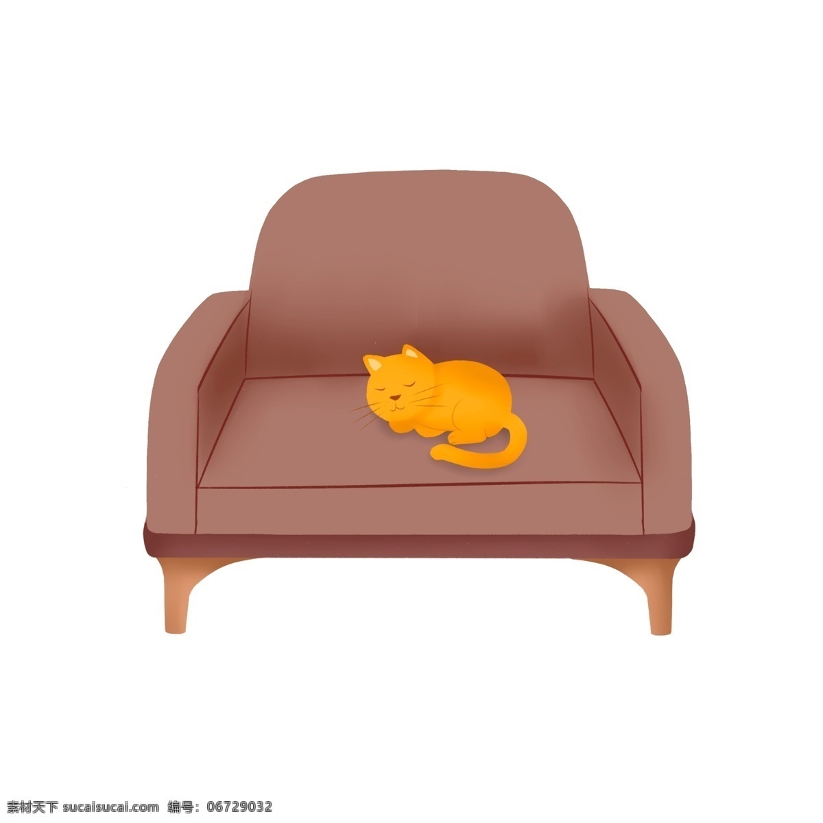 卡通 沙发 上 睡觉 猫咪 插画 手绘