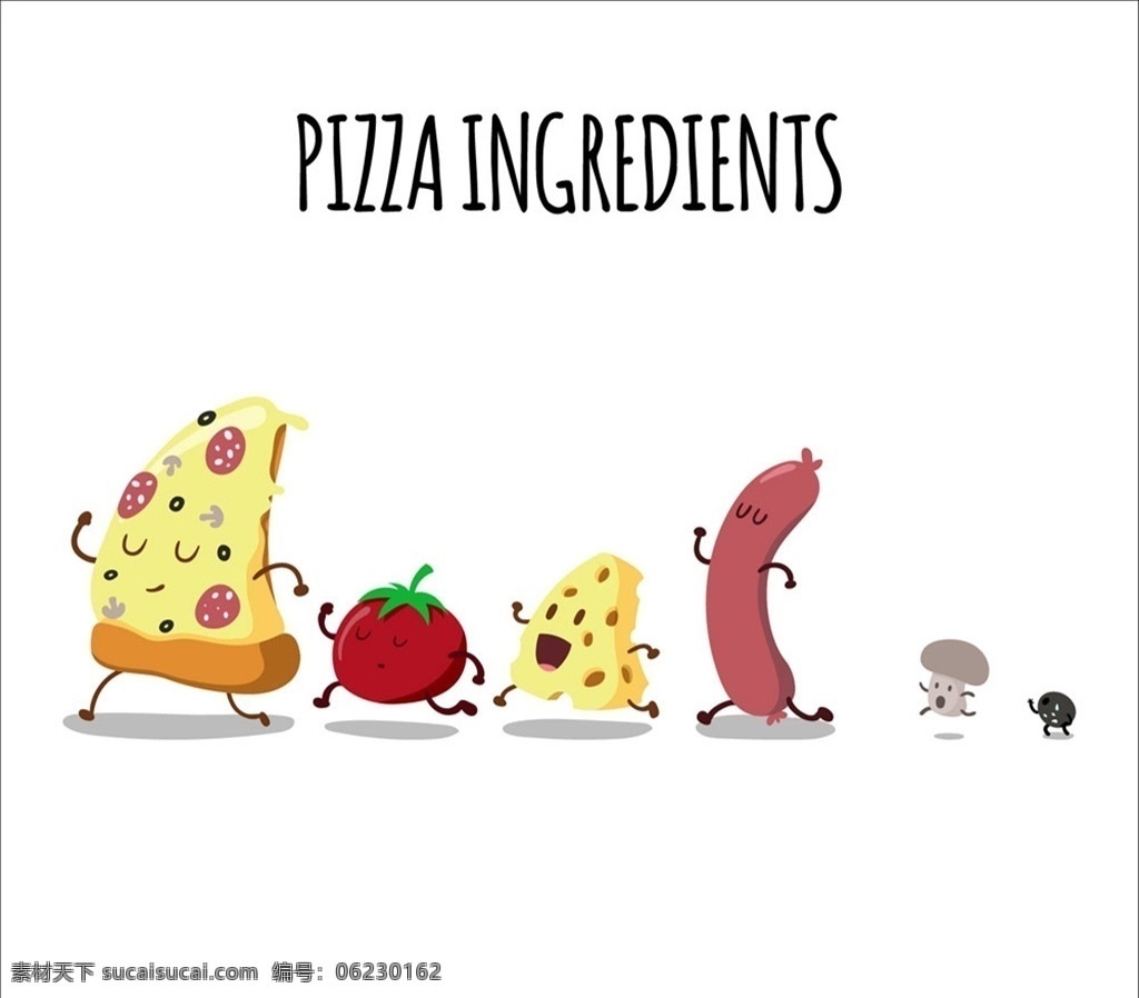 披萨 原料 矢量 三角披萨 番茄 奶酪 香肠 蘑菇 高清图片
