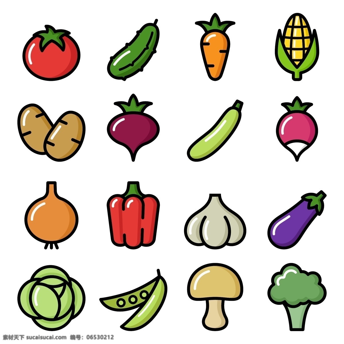 简约 卡通 蔬菜 元素 蘑菇 绿色食品 西红柿 黄花 玉米 土豆 大蒜 茄子 太空椒 转基因 健康蔬菜