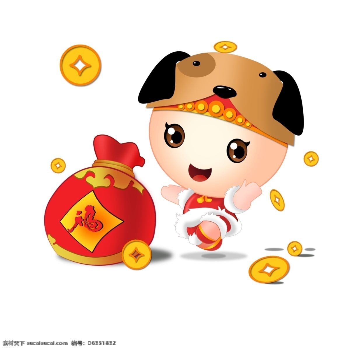 中国 风 狗年 福 袋 福娃 中国风福娃 狗年福袋福娃 狗年卡通人物 狗年吉祥人物 手绘 新年 小卡 通 2018 春节 过年