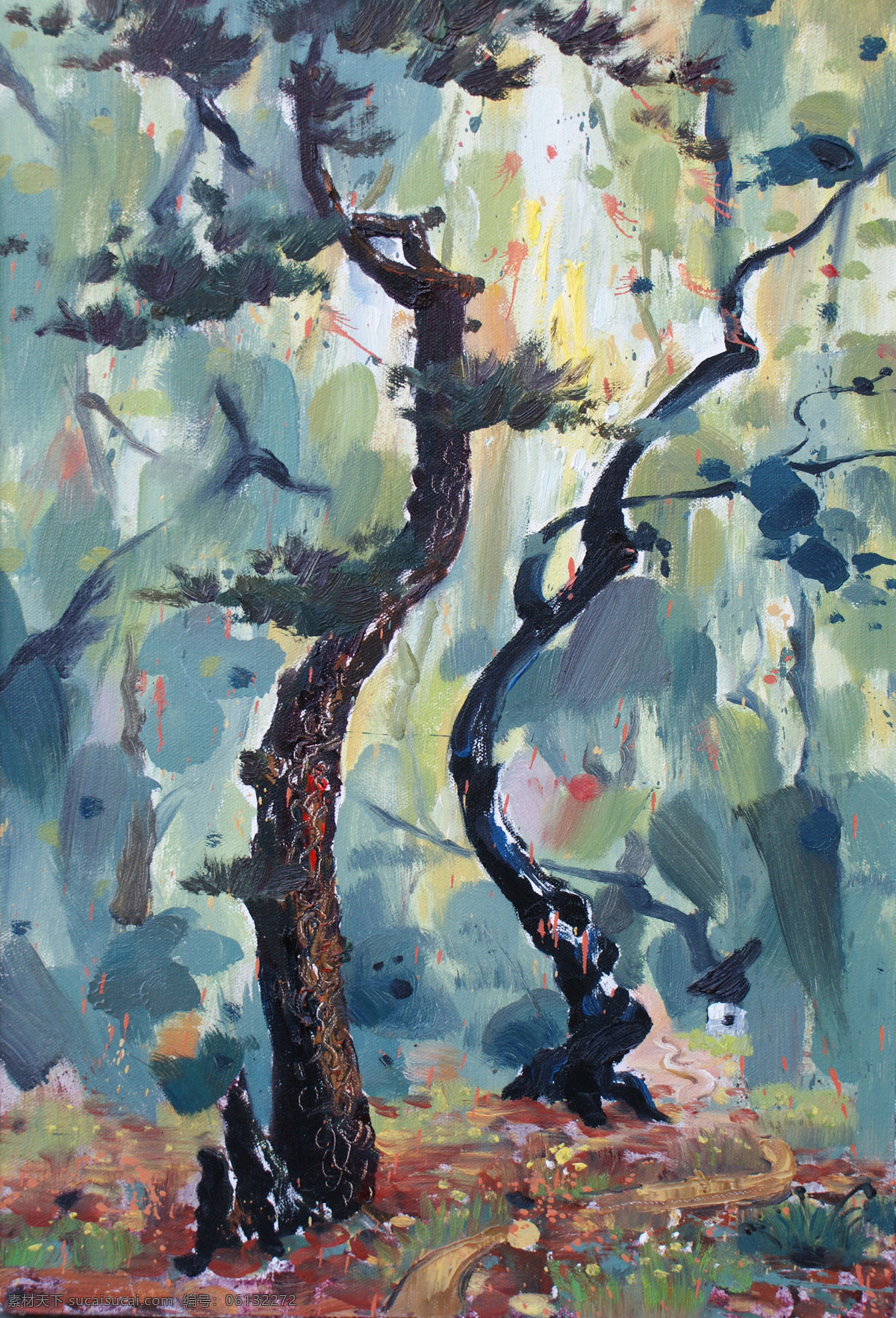油画 松树 装饰 画画 芯 表框 抽象 手绘 水彩 玄关 装饰画